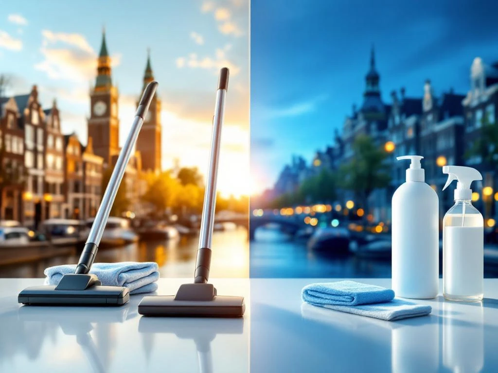 Professionele schoonmaakapparatuur voor Amsterdam grachtenpanden, dag-tot-nacht service concept